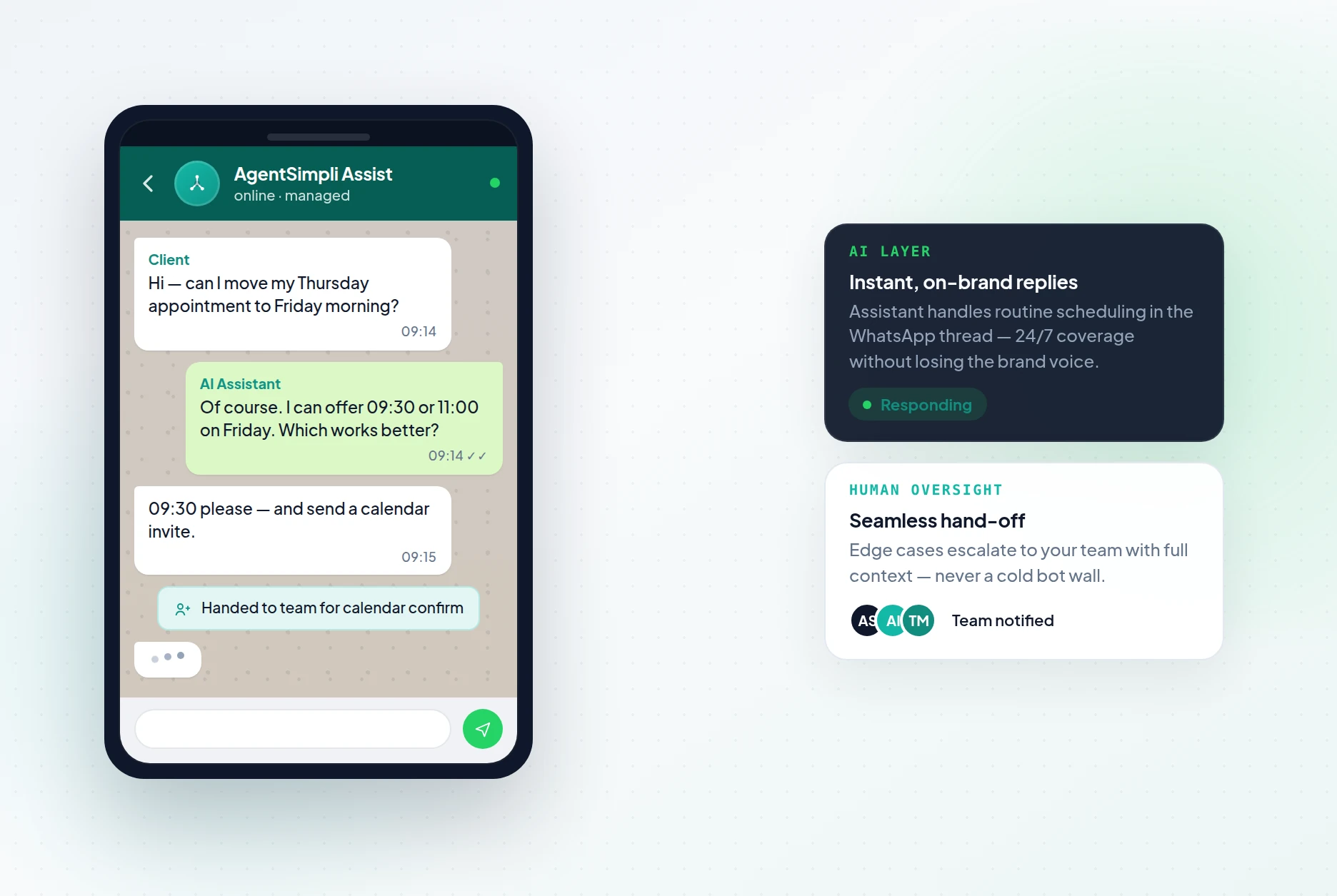 AgentSimpli Assistant WhatsApp Interaction.